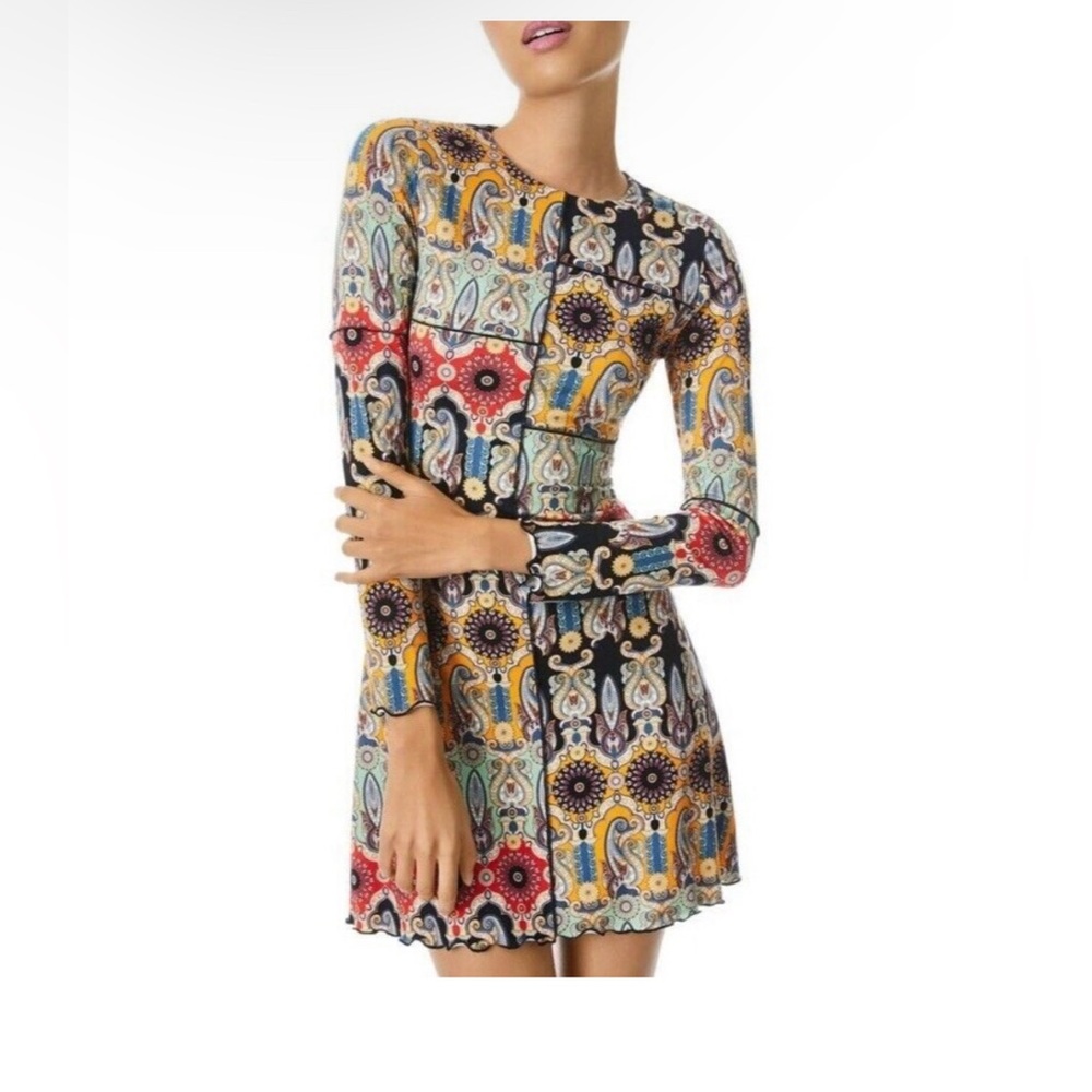 Alice + Olivia Multicolor Paisley Mini Dress with Yellow, Red, Blue and Black